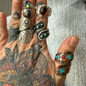 Handmade Turquoise & Coral Inlay Copper Wrap Ring - Women Jewelry